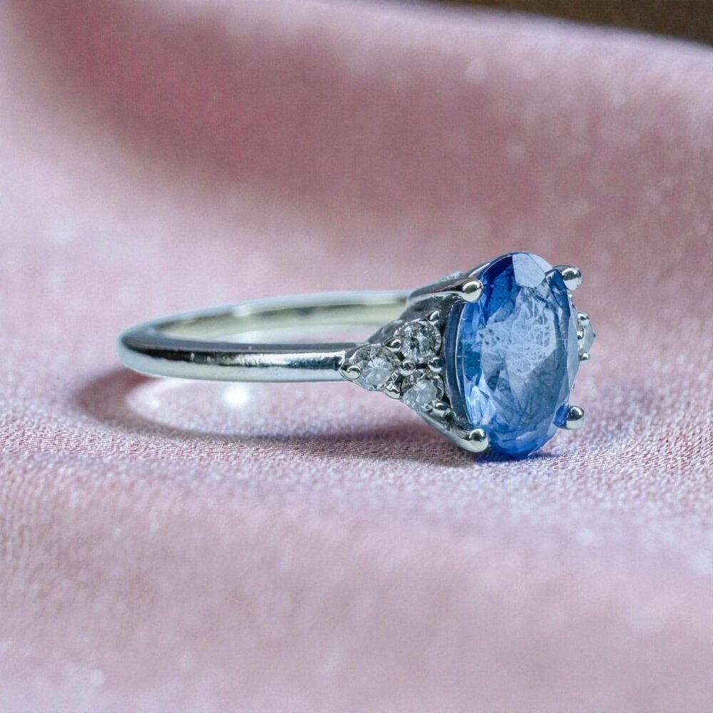 ESTATE- 10K White Gold Natural Tanzanite & Diamond Ring -1CT Solitaire -Sz 6 -2g - Picture 14 of 16